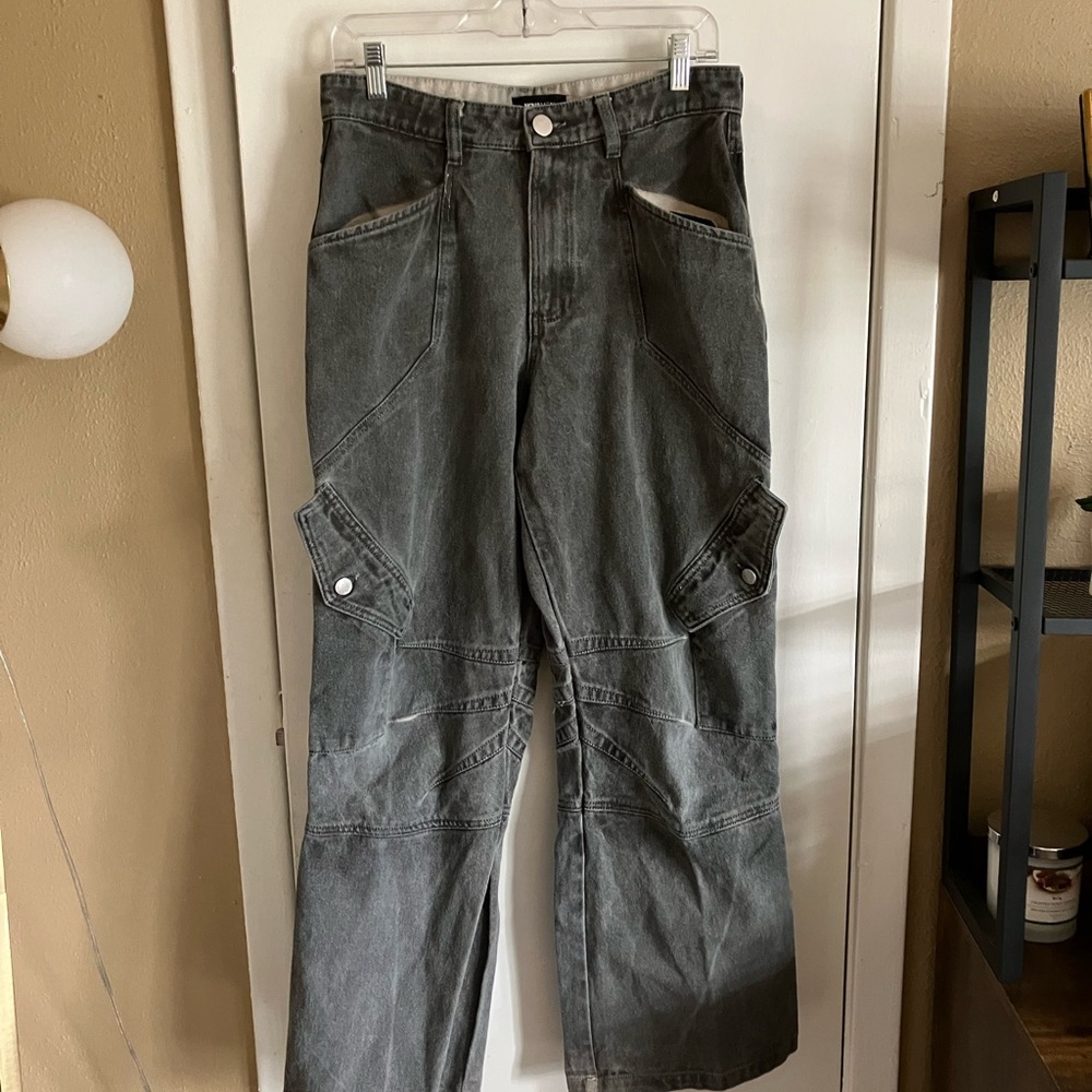 NOVA Men' Charcoal Cargo Baggy Fit Jeans